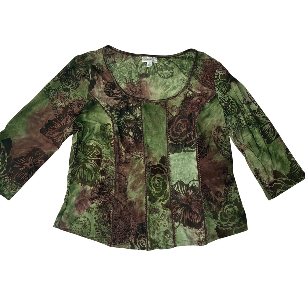 3/4 Sleeve Statement Forest Fairy Blouse Top Floral Y2K Boho Earthy Womens XL